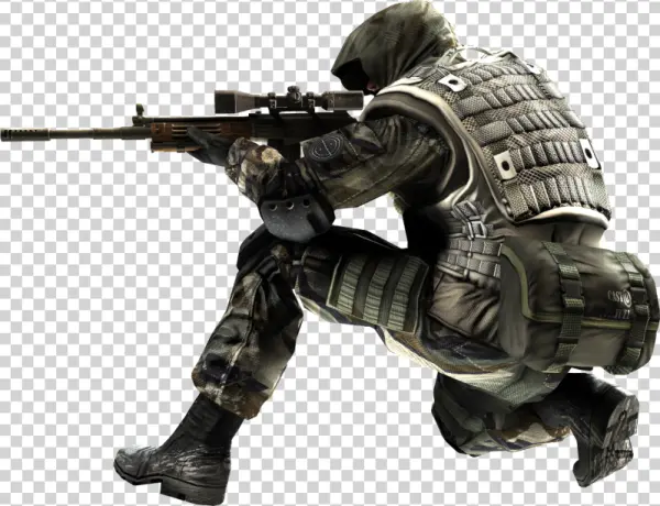 Crouching Sniper Soldier with Rifle PNG