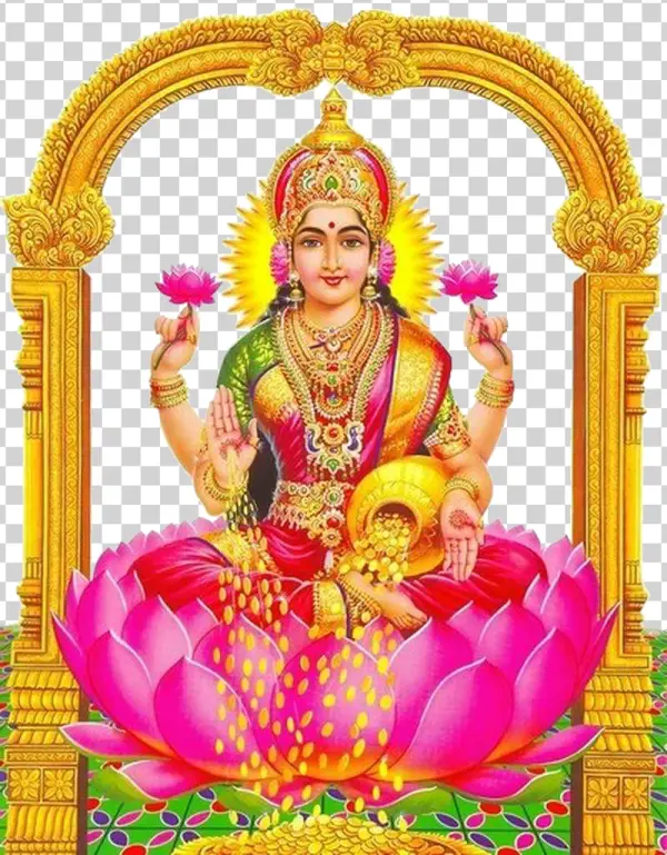 Goddess Lakshmi on Lotus PNG Transparent Background