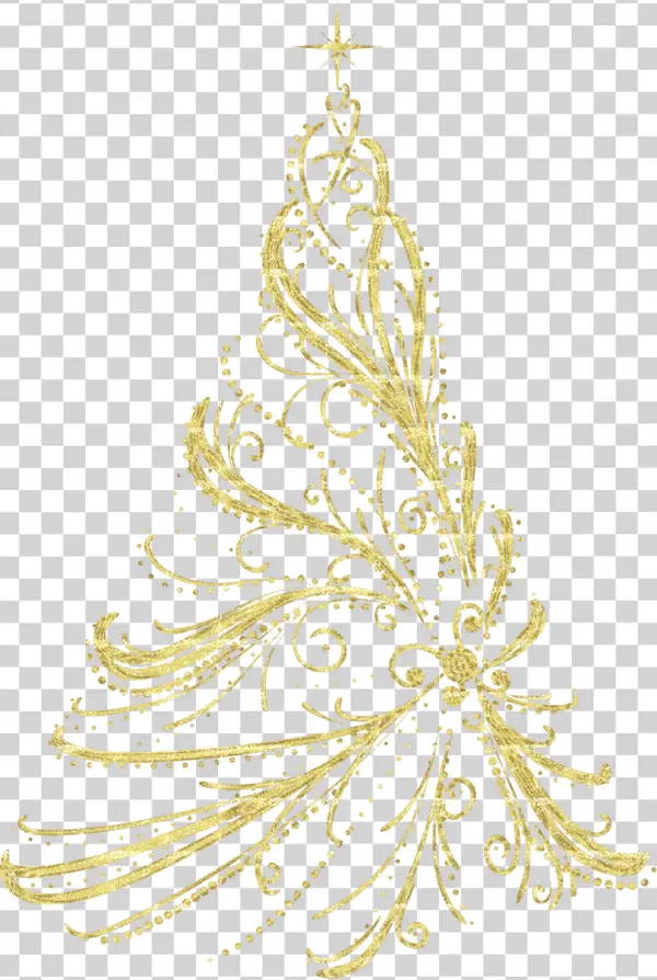 Elegant Gold Glitter Swirl Christmas Tree PNG