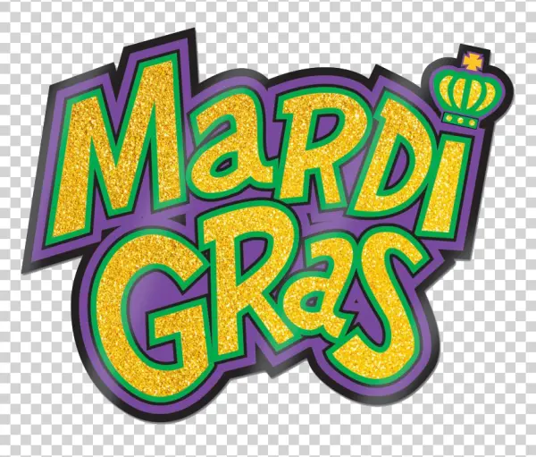 Glittery Mardi Gras Text with Crown PNG