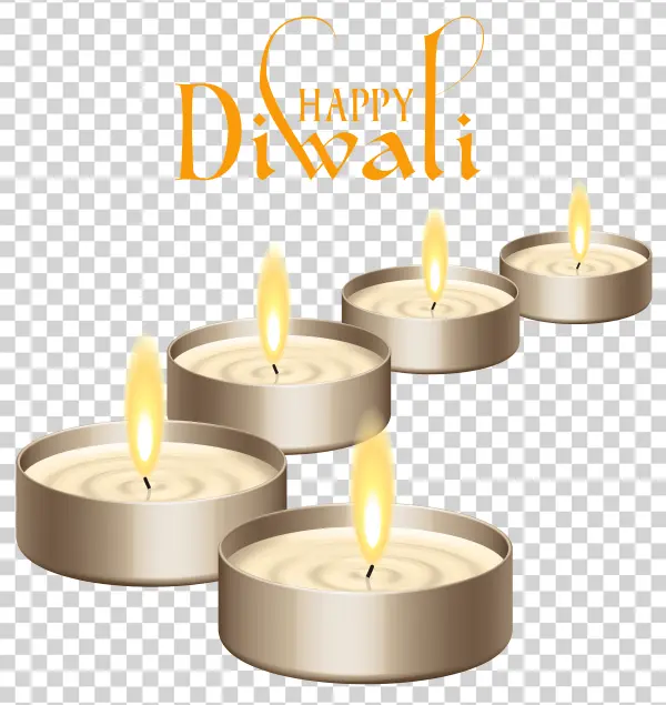 Happy Diwali Text with Lit Candles PNG Transparent Background