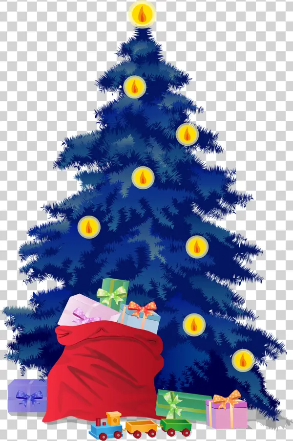 Blue Christmas Tree with Gifts PNG Transparent Background
