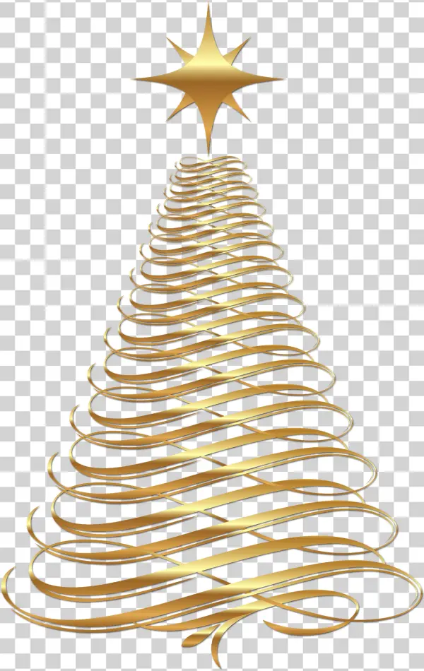 Golden Swirl Christmas Tree with Star PNG