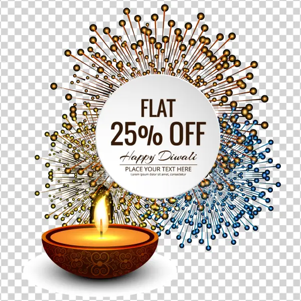Happy Diwali Sale Discount with Diya and Fireworks PNG