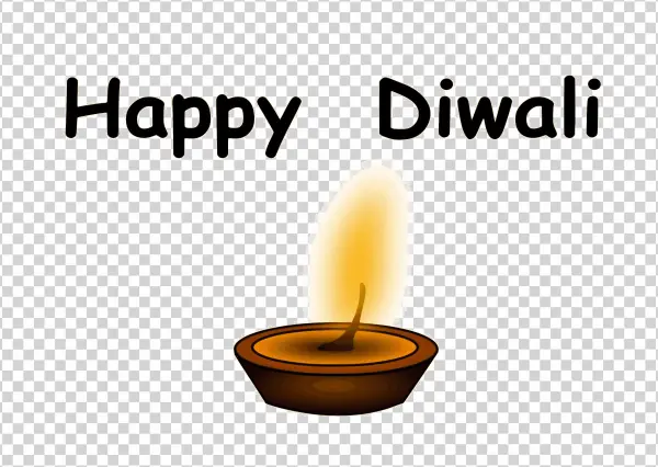 Happy Diwali Text with Lit Diya PNG