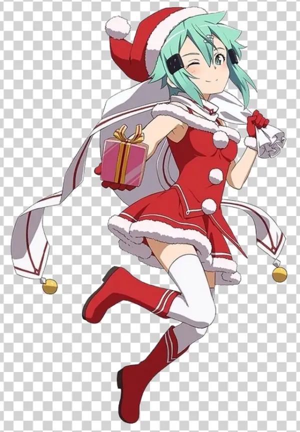 Cute Anime Santa Girl with Gift PNG Transparent