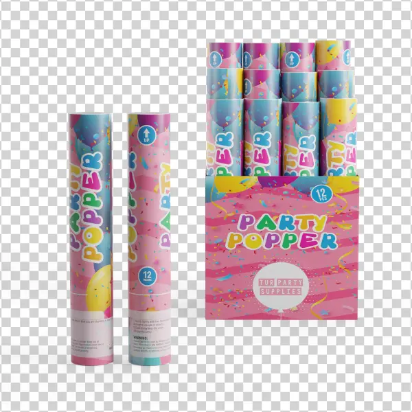 Colorful Party Poppers Box and Individual PNG Transparent Background