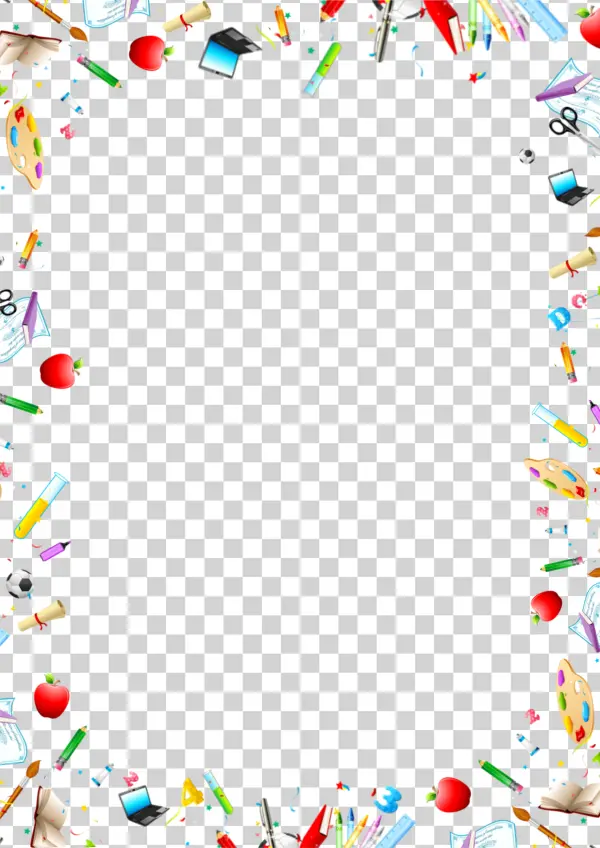 School Supplies Border Frame PNG Transparent Background