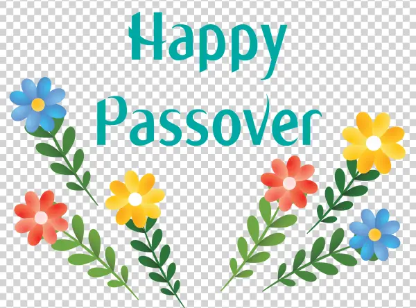 Happy Passover Text with Colorful Flowers PNG