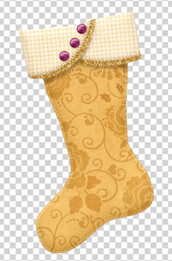 Elegant Golden Christmas Stocking PNG