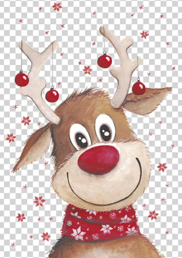 Christmas Reindeer with Red Nose and Ornaments PNG