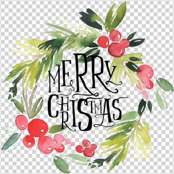 Watercolor Merry Christmas Wreath PNG Transparent Background