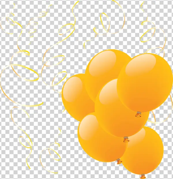 Orange Balloons and Gold Streamers PNG Transparent