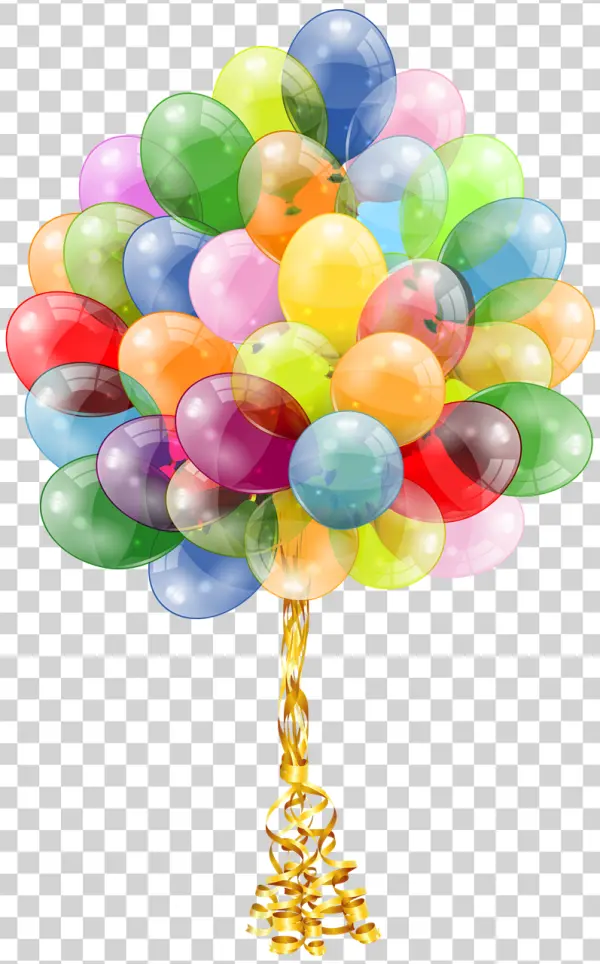 Colorful Glossy Party Balloons PNG with Golden Ribbon