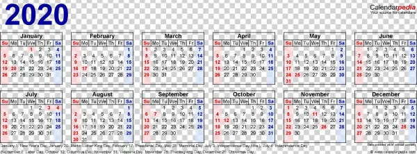Year 2020 Full Calendar PNG Transparent Background