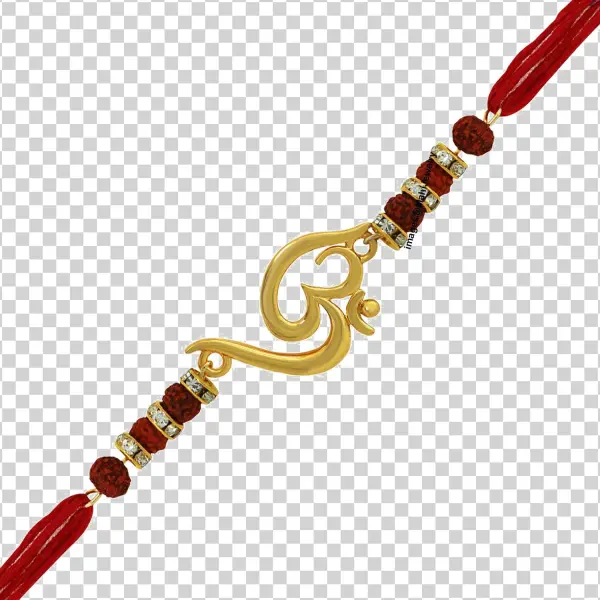 Golden Om Rudraksha Rakhi PNG Transparent