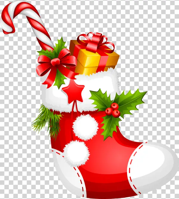 Christmas Stocking with Gifts PNG Transparent Background