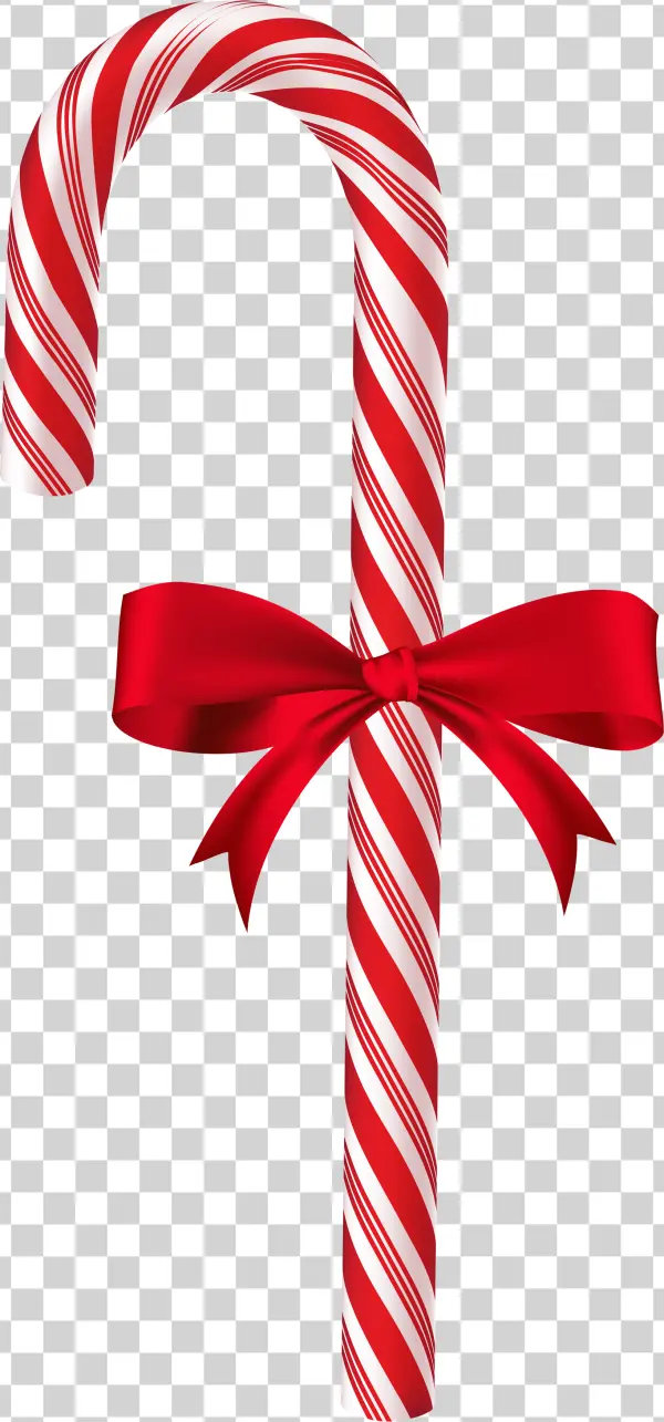 Candy Cane with Red Bow PNG Transparent Background