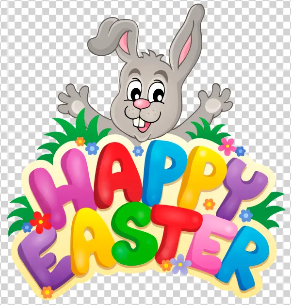 Happy Easter Bunny and Colorful Text PNG