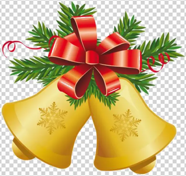 Christmas Bells with Red Bow PNG Transparent Background