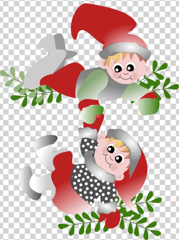 Cute Christmas Elves with Mistletoe PNG