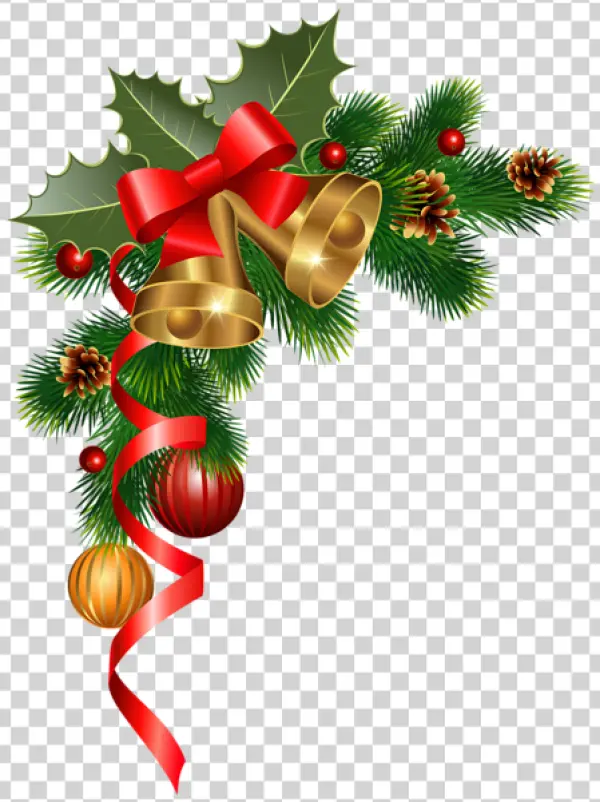 Christmas Bells and Holly Corner Decoration PNG