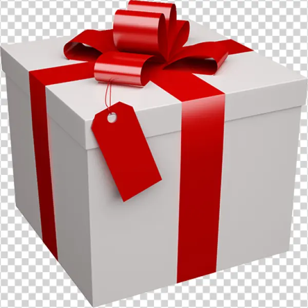 White Gift Box with Red Ribbon and Tag PNG