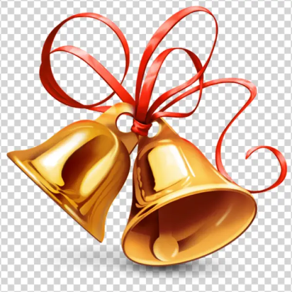 Golden Bells with Red Ribbon PNG Transparent Background