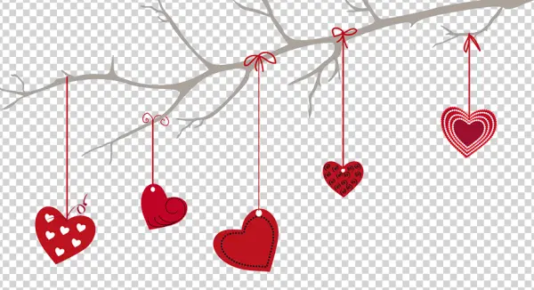 Tree Branch with Hanging Hearts PNG Transparent Background