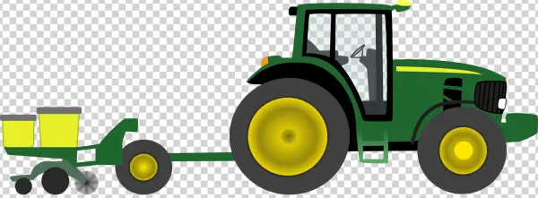 Green Tractor with Planter PNG Transparent Background