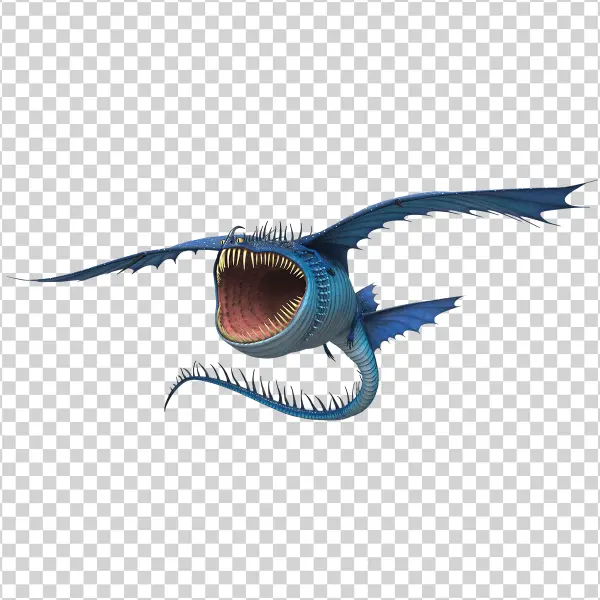 Blue Dragon Flying with Open Mouth PNG Transparent Background