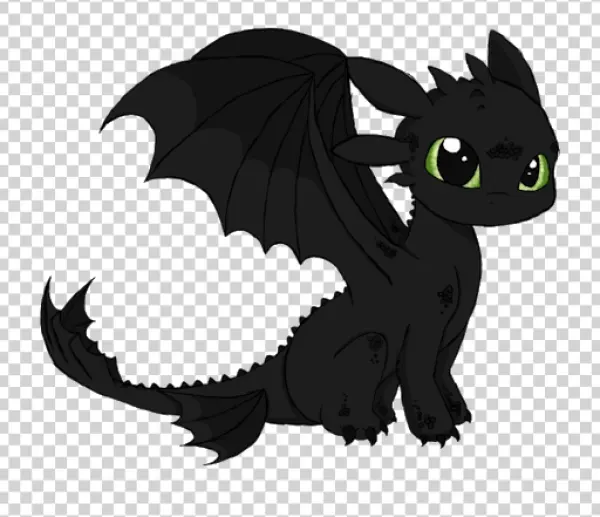 Cute Black Cartoon Dragon PNG with Green Eyes