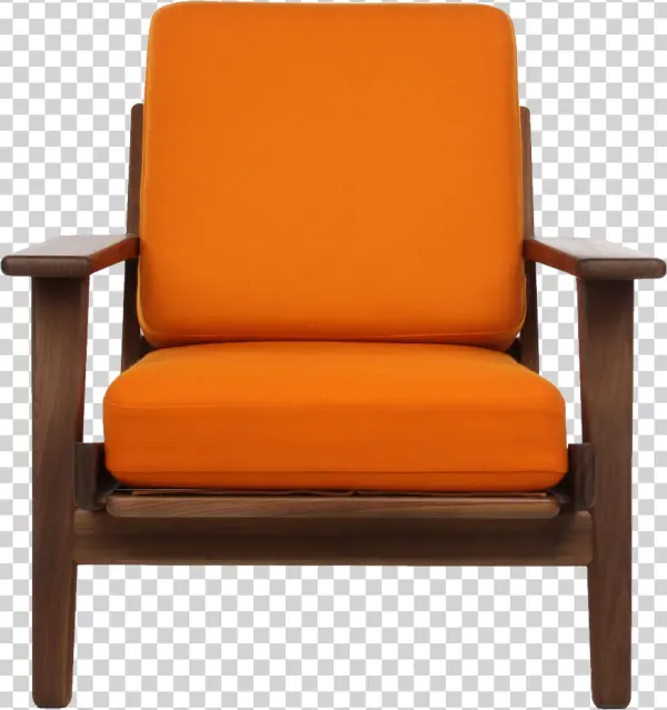 Orange Armchair with Wood Frame PNG Transparent