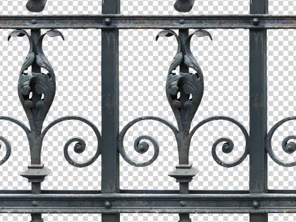 Ornate Wrought Iron Fence Section PNG