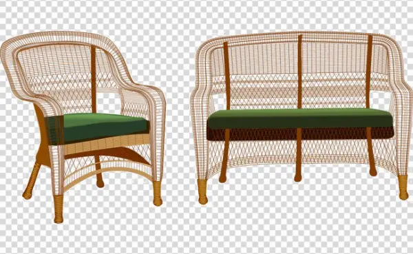 Wicker Armchair and Loveseat Set PNG
