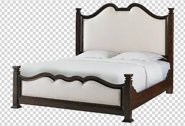 Elegant Wooden Upholstered Bed PNG Transparent Background