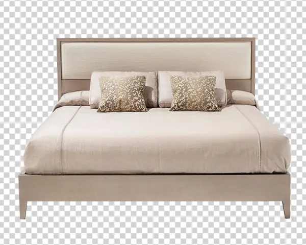 Modern Bed with Neutral Linens PNG Transparent Background