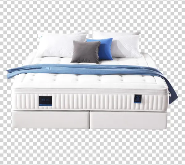 White Bed Mattress with Pillows and Blanket PNG Transparent Background