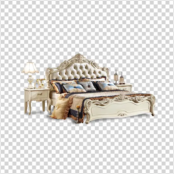 Luxury Baroque Bed with Nightstands PNG