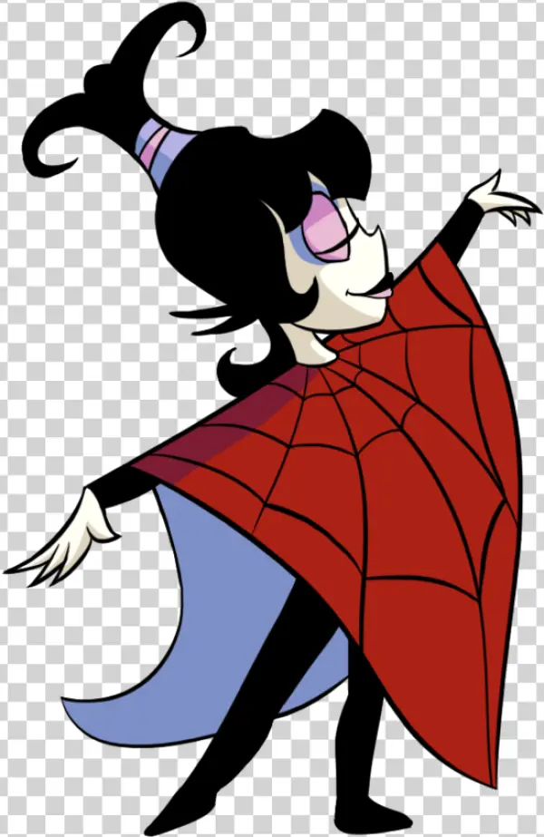 Dancing Cartoon Character with Red Spiderweb Cape PNG