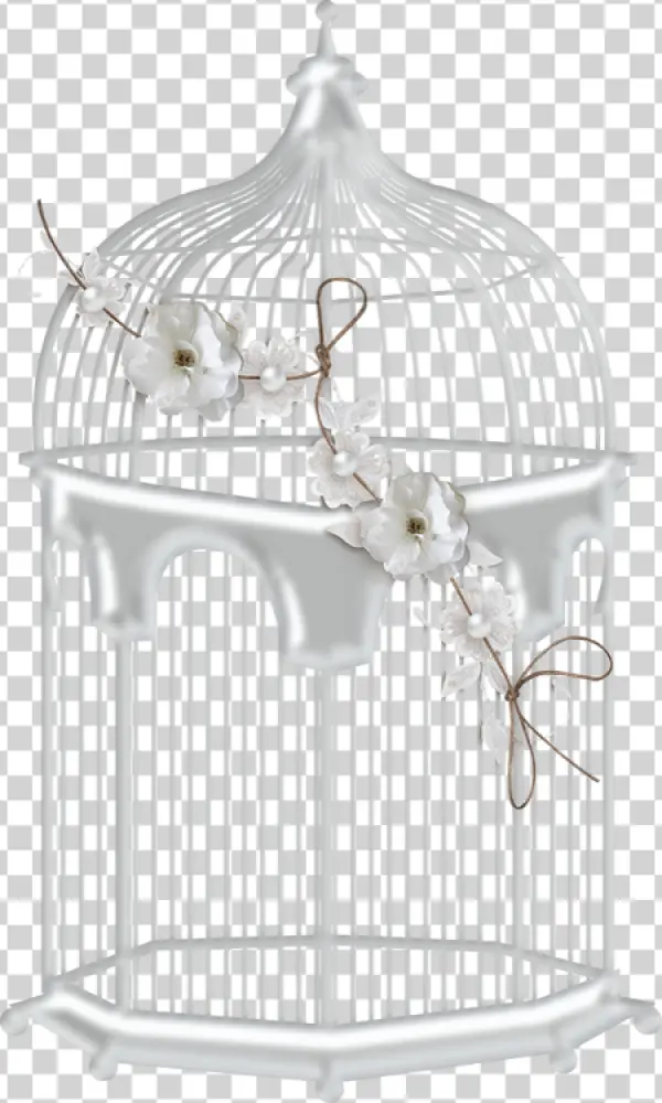 White Decorative Birdcage with Flowers PNG Transparent Background