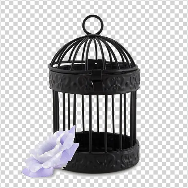 Black Decorative Birdcage with Lavender Flower PNG