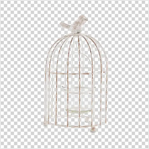 Distressed White Birdcage Candle Holder PNG