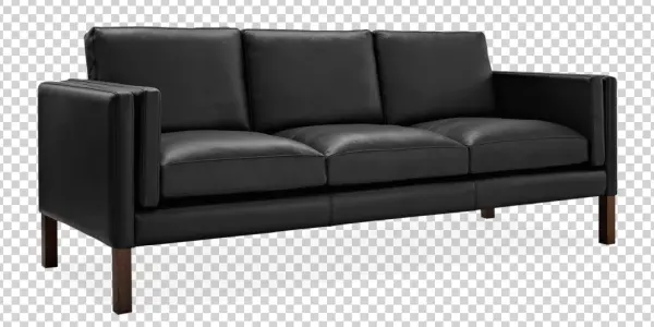 Black Leather Three-Seater Sofa PNG Transparent Background