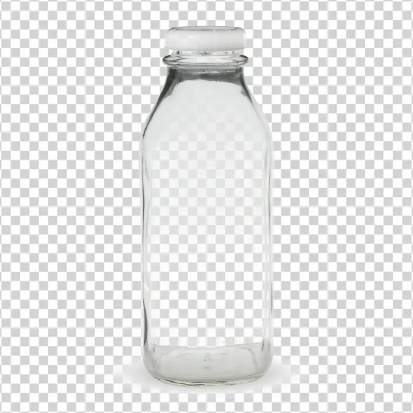 Empty Glass Milk Bottle with White Cap PNG
