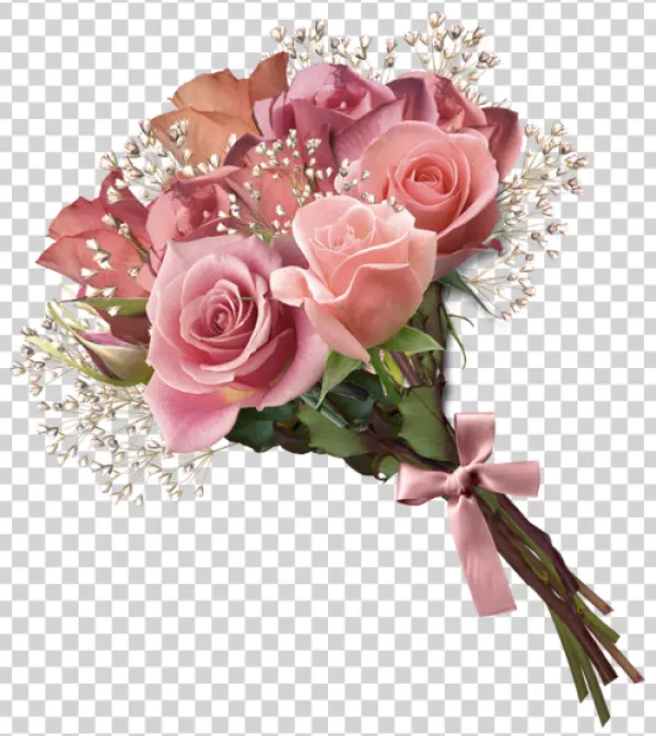 Pink Rose Bouquet with Ribbon PNG Transparent