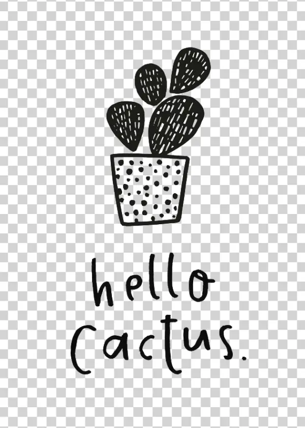 Hand-Drawn Cactus 'Hello Cactus' PNG Transparent Background