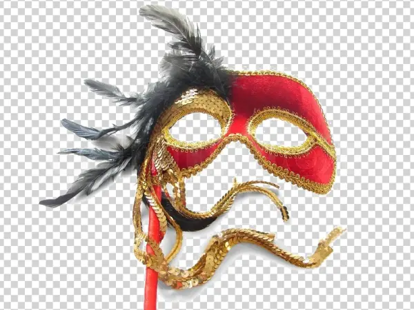 Red Venetian Masquerade Mask with Feathers PNG