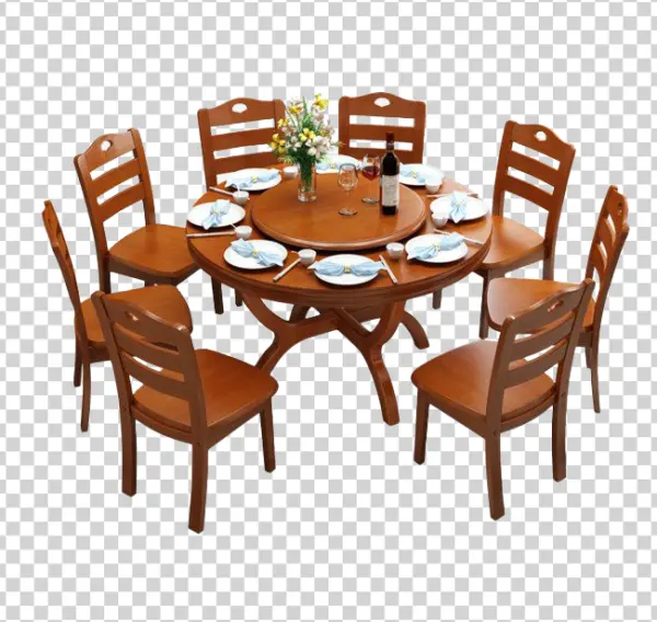 Wooden Round Dining Table and Chairs PNG