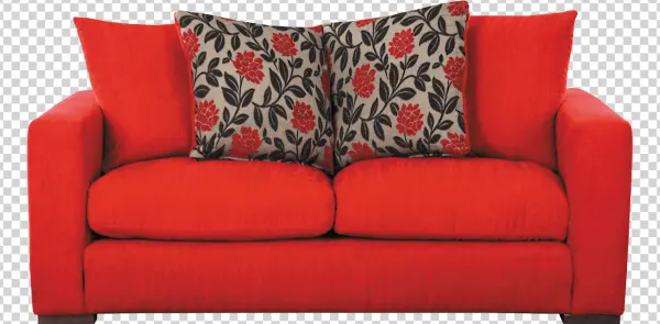 Red Sofa with Patterned Pillows PNG Transparent Background